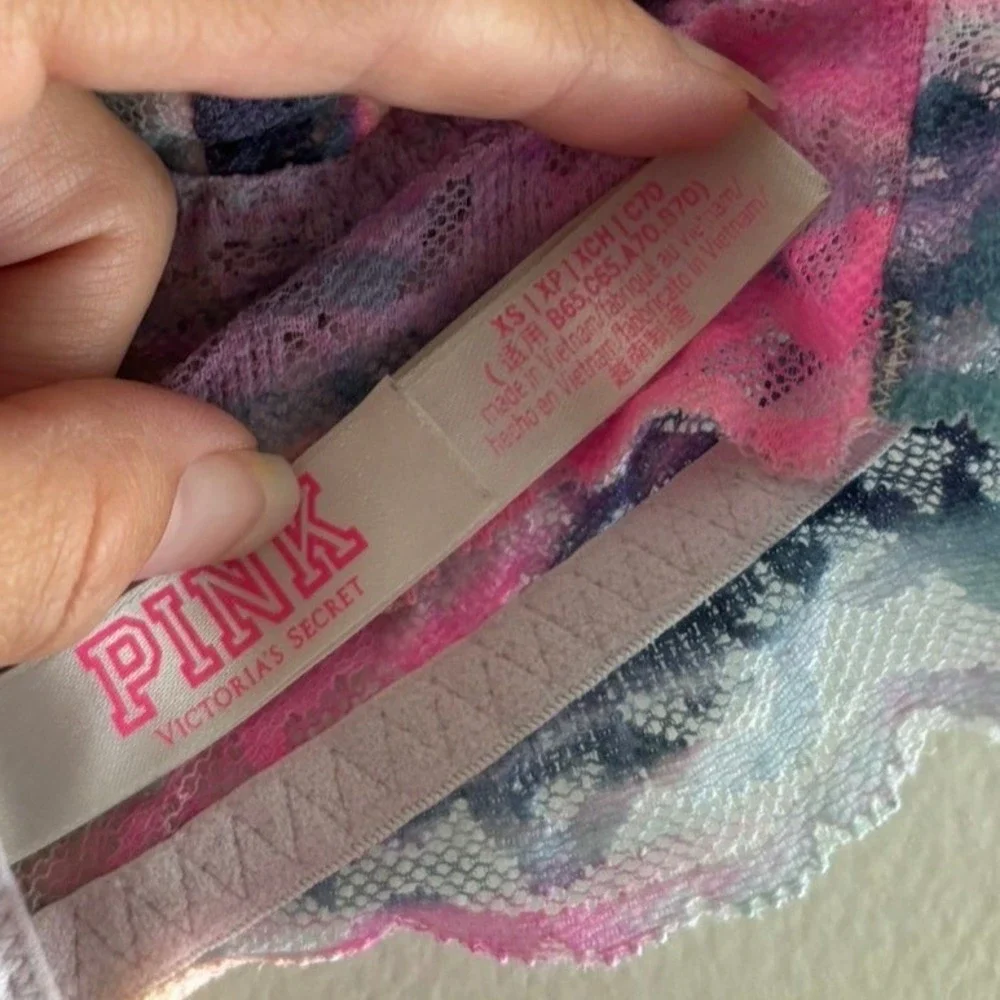 Victorias‎ Secret PINK Lace Halter Bralette Tie Dye Pink Blue XS
